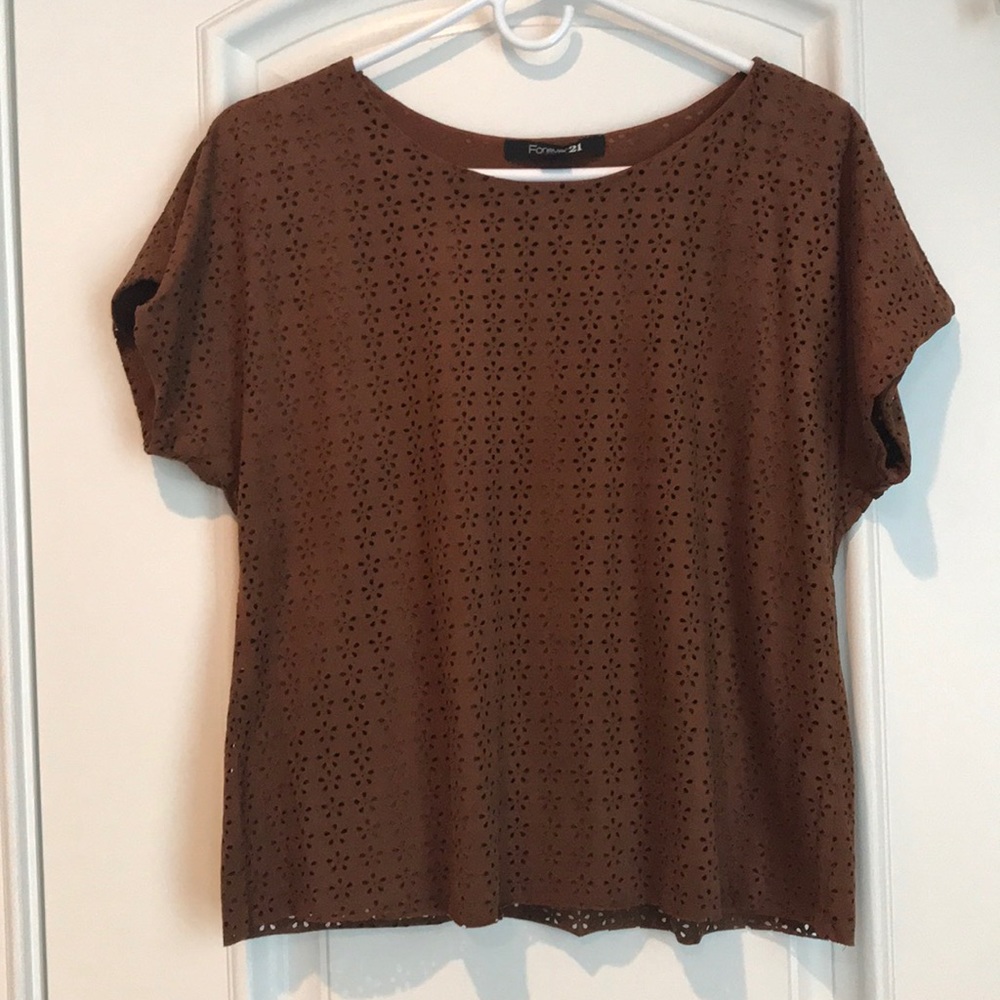 Chestnut brown top with laser cut detail
